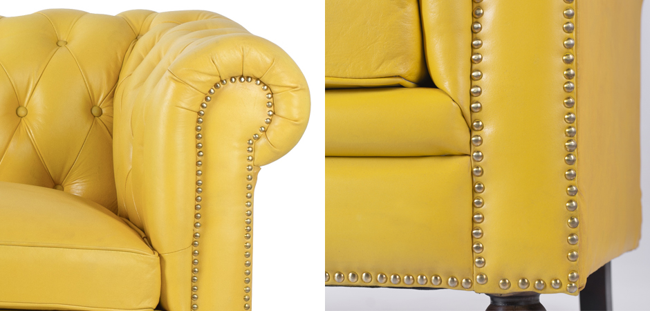 Диван Честерфилд желтая натуральная кожа - фото №2