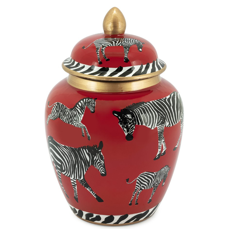 Ваза с крышкой VASE ZEBER URN Черно-белый Красный Ваза с крышкой VASE ZEBER URN Черно-белый Красный во Владивостоке | Loft Concept