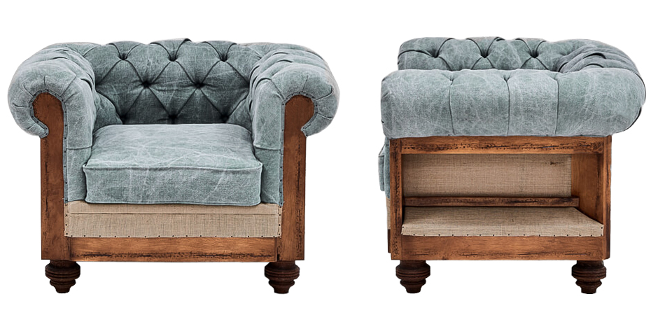 Кресло Deconstructed Chesterfield Armchair Gray Blue Кресло Deconstructed Chesterfield Armchair Gray Blue - Loft-Concept во Владивостоке