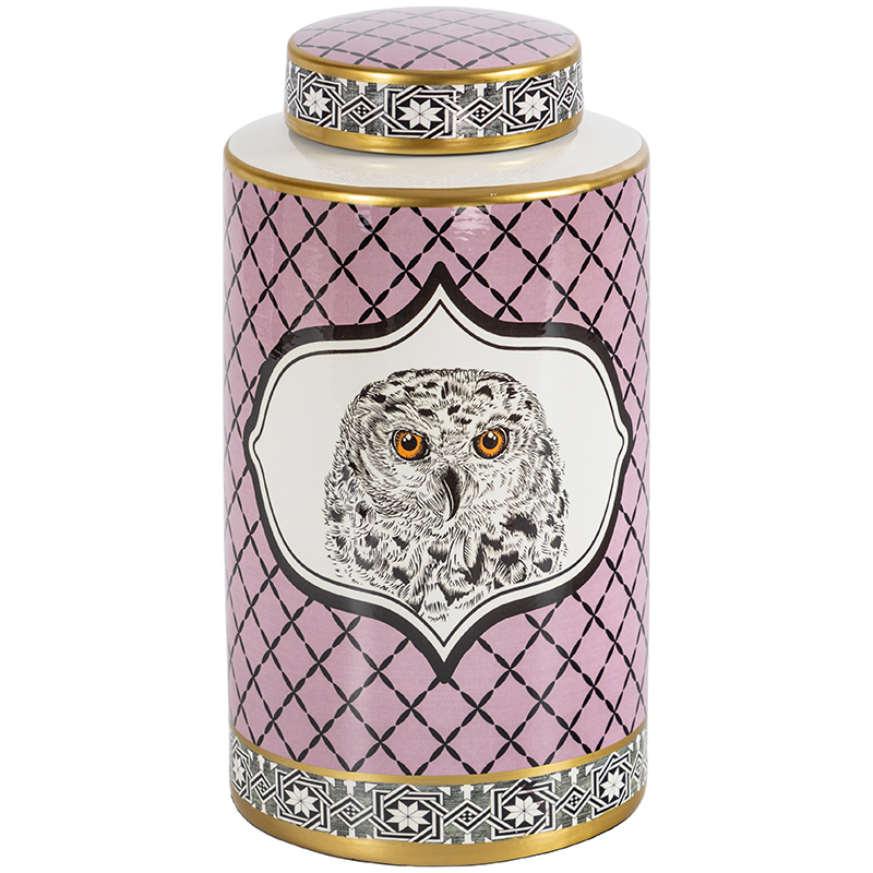 Ваза с крышкой Owl Collection Pink Vase Золотой Розовый Черно-белый Ваза с крышкой Owl Collection Pink Vase Золотой Розовый Черно-белый во Владивостоке | Loft Concept