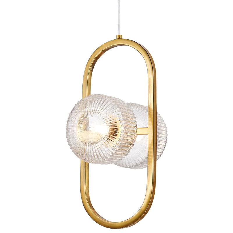 Подвесной светильник с рельефными плафонами Blown Glass Латунь Прозрачный Подвесной светильник с рельефными плафонами Blown Glass Латунь Прозрачный во Владивостоке | Loft Concept