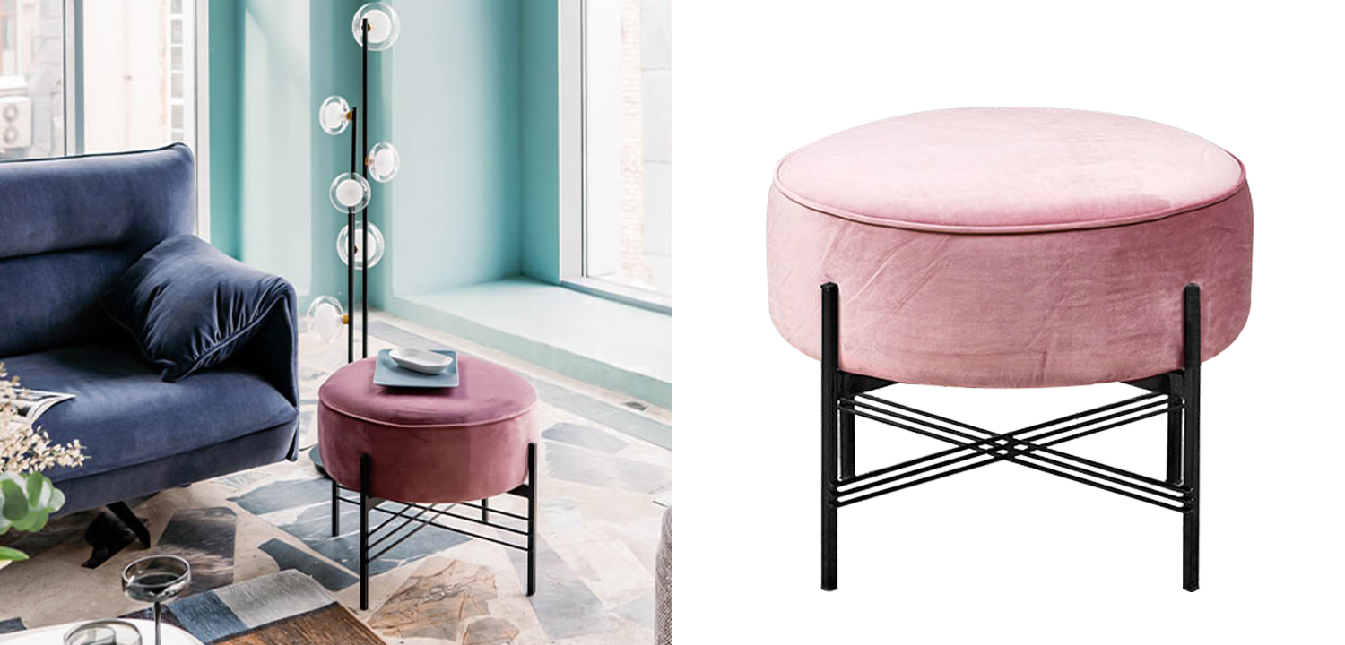 Пуф розовый велюровый Sanjay Velour Pouf Pink - фото