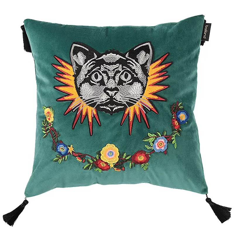 Декоративная подушка с вышивкой Стиль Gucci Cat Cushion  во Владивостоке | Loft Concept 