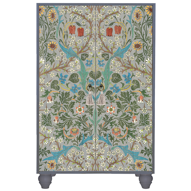 Шкаф с цветочным узором на дверцах Floral Print Cabinet Grey Серый Мульти Шкаф с цветочным узором на дверцах Floral Print Cabinet Grey Серый Мульти во Владивостоке | Loft Concept