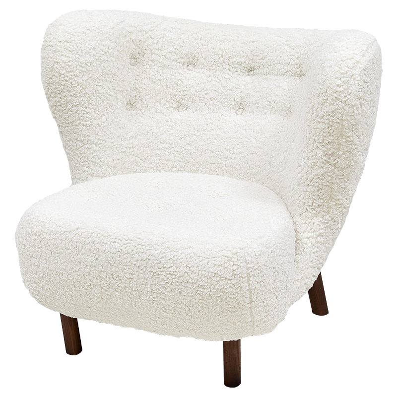 Дизайнерское кресло Boucle Neve White Armchair с обивкой букле и ножками из массива ясеня Белый Коричневый Дизайнерское кресло Boucle Neve White Armchair с обивкой букле и ножками из массива ясеня Белый Коричневый во Владивостоке | Loft Concept