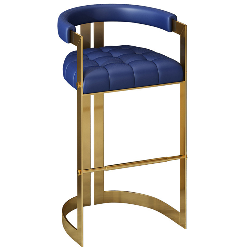 Стул барный Jonah Bar Stool Экокожа Металл Золотой Синий Стул барный Jonah Bar Stool Экокожа Металл Золотой Синий во Владивостоке | Loft Concept