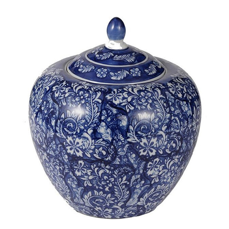 Ваза округлой формы с синей росписью и цветочным узором Blue & White Ornament Белый Синий Ваза округлой формы с синей росписью и цветочным узором Blue & White Ornament Белый Синий во Владивостоке | Loft Concept