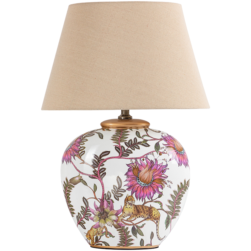 Настольная лампа с абажуром Leopard Flowers Lampshade Бежевый Белый Розовый Настольная лампа с абажуром Leopard Flowers Lampshade Бежевый Белый Розовый во Владивостоке | Loft Concept