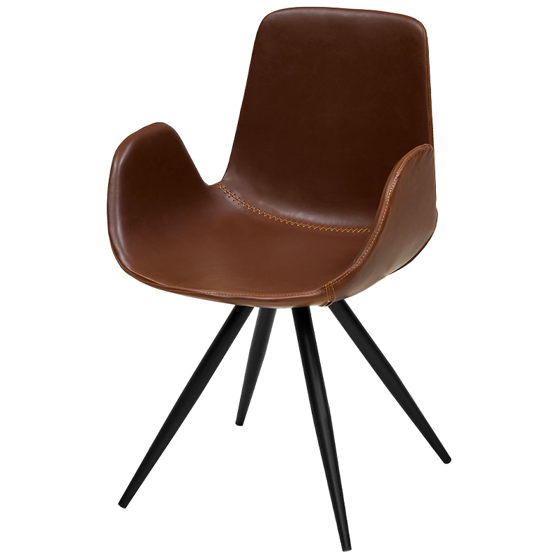 Стул коричневый с обивкой из эко-кожи Leigh Chair Коричневый Черный Стул коричневый с обивкой из эко-кожи Leigh Chair Коричневый Черный во Владивостоке | Loft Concept
