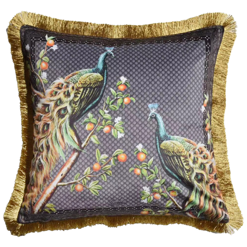 Декоративная подушка Cтиль Gucci Peacock Серый Золотой Мульти Декоративная подушка Cтиль Gucci Peacock Серый Золотой Мульти во Владивостоке | Loft Concept