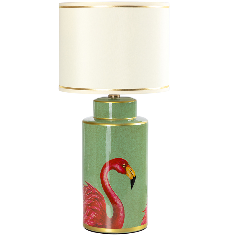 Настольная лампа Flamingos Green Lampshade Зеленый Розовый Бежевый Настольная лампа Flamingos Green Lampshade Зеленый Розовый Бежевый во Владивостоке | Loft Concept