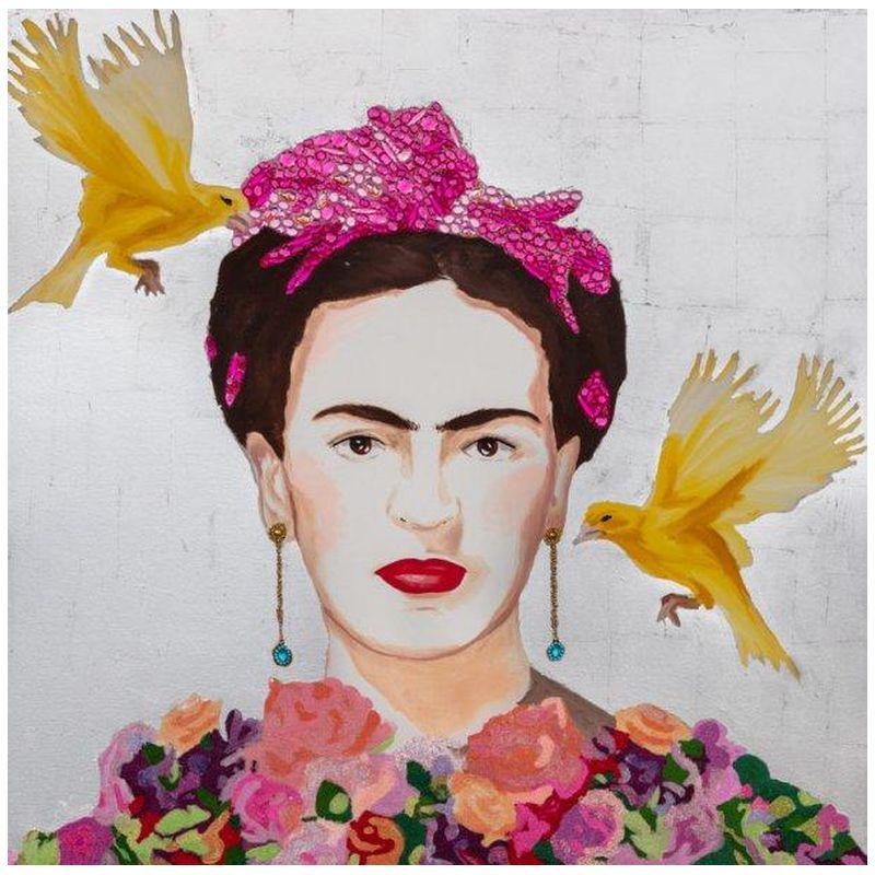 Картина Frida with Yellow Flying Parakeets, Flower Bouquet Dress and Silver Leaf Background Мульти Картина Frida with Yellow Flying Parakeets, Flower Bouquet Dress and Silver Leaf Background Мульти во Владивостоке | Loft Concept