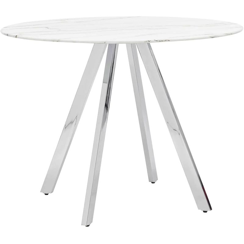 Стол обеденный Iving круглый столешница мрамор ножка хром Белый Мрамор Bianco Серебряный Стол обеденный Iving круглый столешница мрамор ножка хром Белый Мрамор Bianco Серебряный во Владивостоке | Loft Concept