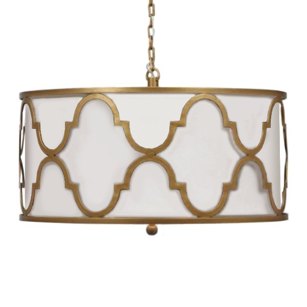 Люстра White Shade Gold Quatrefoil Overlay Drum Pendant  во Владивостоке | Loft Concept 