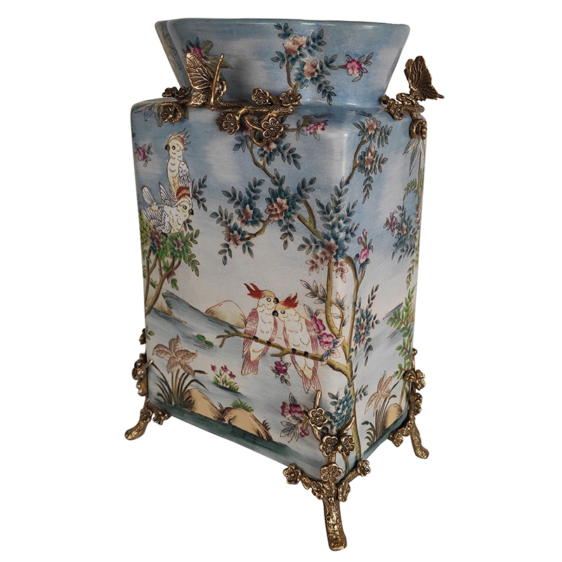Ваза Blue Rectangular Vase Parrots Бронза Мульти Голубой Ваза Blue Rectangular Vase Parrots Бронза Мульти Голубой во Владивостоке | Loft Concept