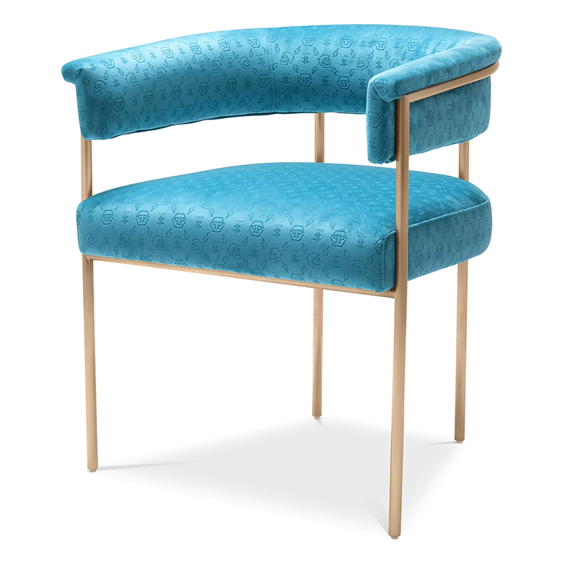 Стул Philipp Plein Dining Chair Monogram Голубой Голубой Золотой Стул Philipp Plein Dining Chair Monogram Голубой Голубой Золотой во Владивостоке | Loft Concept