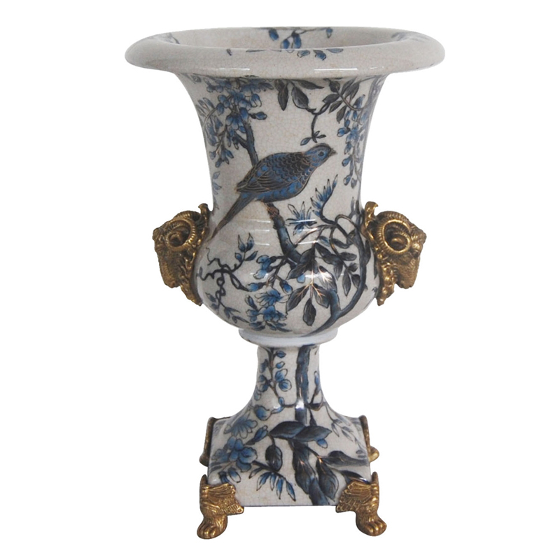 Ваза Bronze Aries Vase Синий Белый Бронза Ваза Bronze Aries Vase Синий Белый Бронза во Владивостоке | Loft Concept