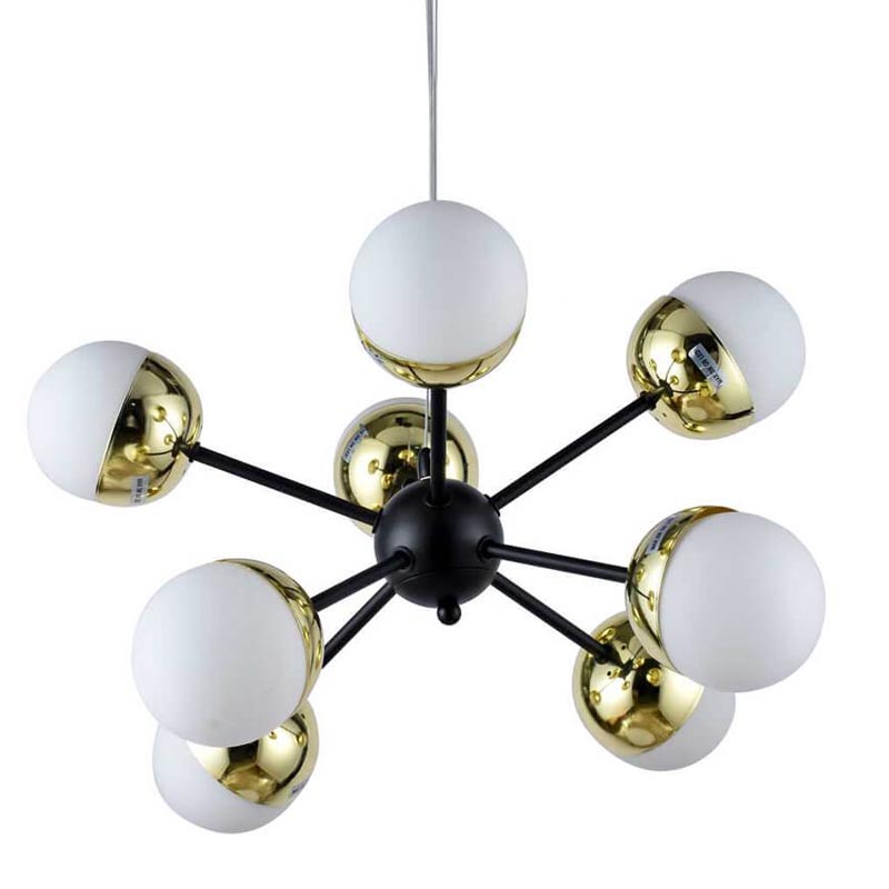 Люстра Sputnik White and Gold Globe Chandelier 8 Черный Золотой Белый Люстра Sputnik White and Gold Globe Chandelier 8 Черный Золотой Белый во Владивостоке | Loft Concept