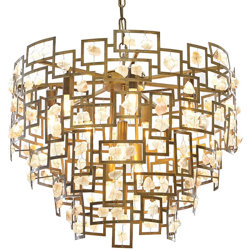 Люстра металлическая с подвесками из камня Maze Stones Chandelier 52 Латунь Бежевый Люстра металлическая с подвесками из камня Maze Stones Chandelier 52 Латунь Бежевый во Владивостоке | Loft Concept