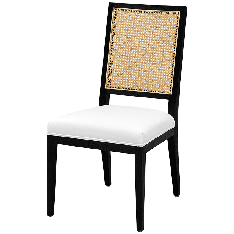 Деревянный стул со спинкой из ротанга Kenan Wicker Chair Черный Белый Бежевый во Владивостоке | Loft Concept 