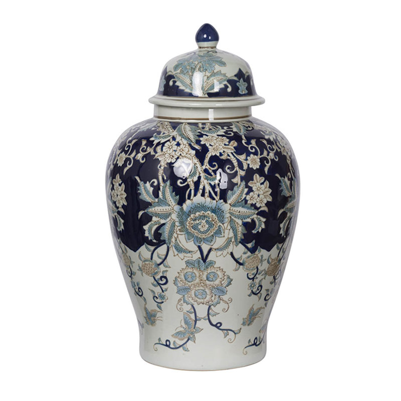 Ваза с крышкой Blue & White Ornament Vase 59 Белый Синий во Владивостоке | Loft Concept 
