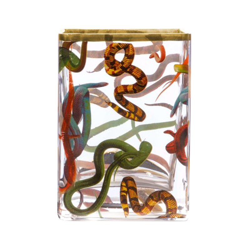 Ваза Glass Vase Snakes Прозрачный Золотой Синий Красный Ваза Glass Vase Snakes Прозрачный Золотой Синий Красный во Владивостоке | Loft Concept
