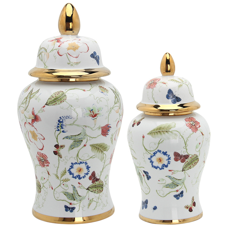 Ваза с крышкой Ceramic Beautiful Garden Vase Белый Золотой Мульти Ваза с крышкой Ceramic Beautiful Garden Vase Белый Золотой Мульти во Владивостоке | Loft Concept