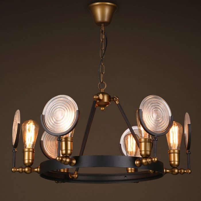 Люстра GASLIGHT LENS Chandelier 6 Черный Люстра GASLIGHT LENS Chandelier 6 Черный во Владивостоке | Loft Concept