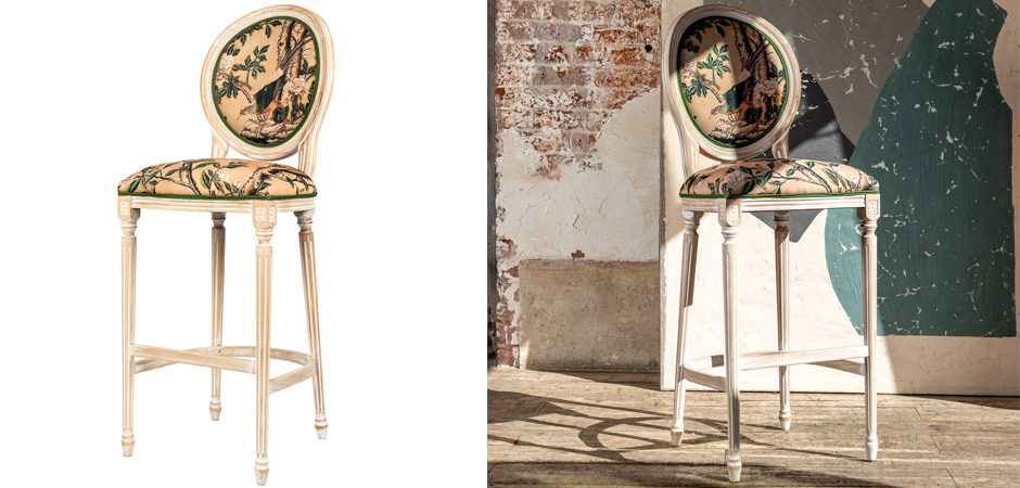 Барный стул Beige and Green Chinoiserie Bar Stool Барный стул Beige and Green Chinoiserie Bar Stool - Loft-Concept во Владивостоке
