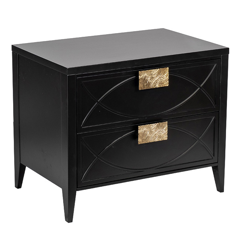 Тумба с 2-мя ящиками Amelie Black Nightstand Черная Черный Золотой Тумба с 2-мя ящиками Amelie Black Nightstand Черная Черный Золотой во Владивостоке | Loft Concept