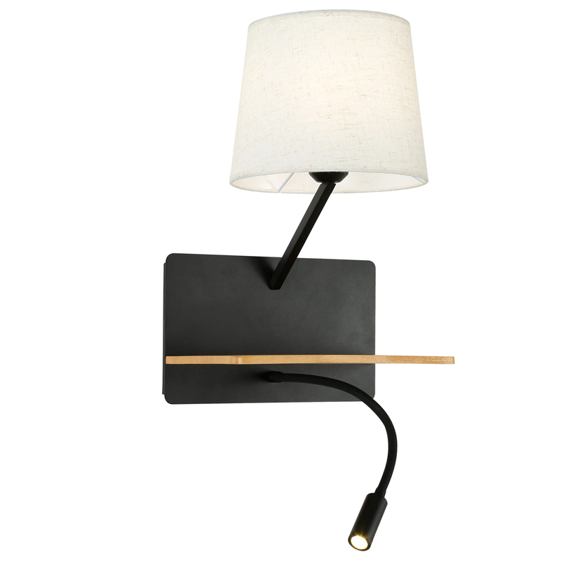 Бра с абажуром и гибким спотом Trumpet Wall Black USB Белый Коричневый Черный Бра с абажуром и гибким спотом Trumpet Wall Black USB Белый Коричневый Черный во Владивостоке | Loft Concept
