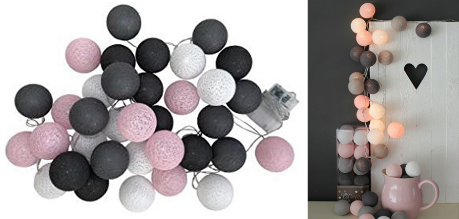 Гирлянда хлопковые фонарики Сotton Ball Pink-Grey - Loft-Concept во Владивостоке