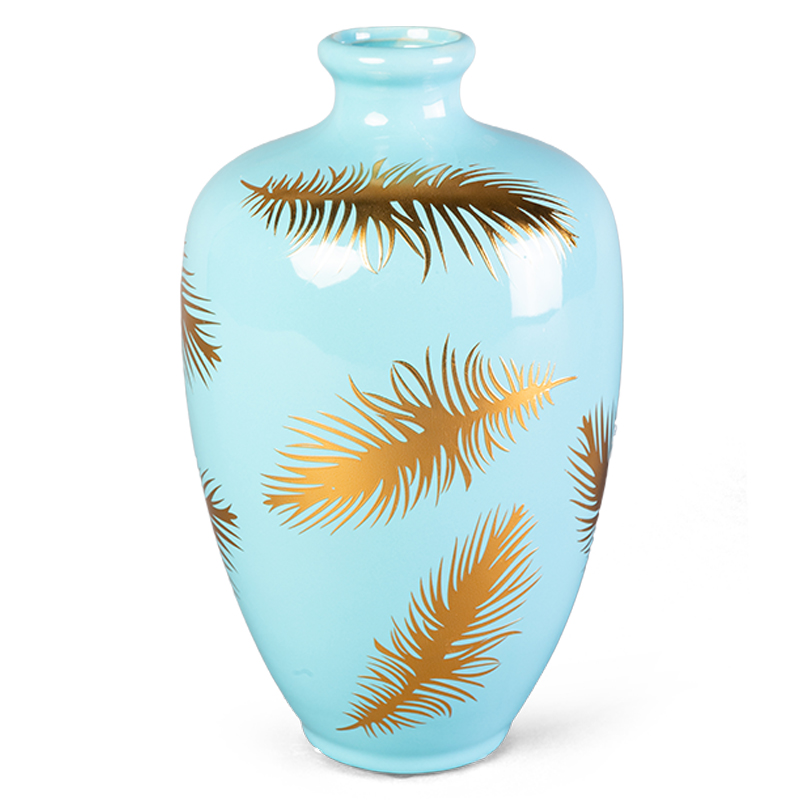 Ваза Gold feathers on blue Vase 25 Голубой Глянцевое золото Ваза Gold feathers on blue Vase 25 Голубой Глянцевое золото во Владивостоке | Loft Concept