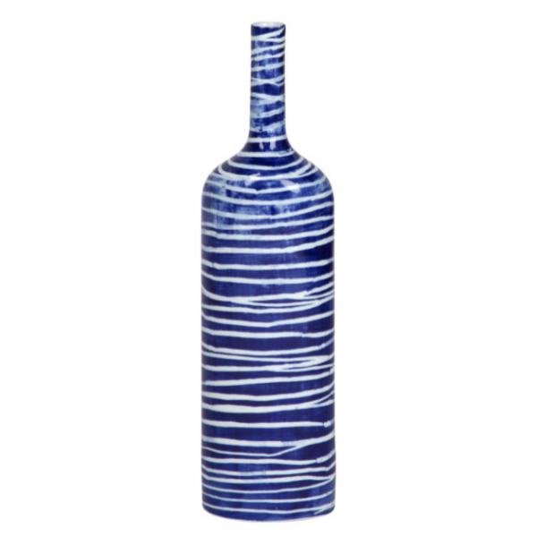 Ваза blue & white ornament Striped Bottle Синий Белый Ваза blue & white ornament Striped Bottle Синий Белый во Владивостоке | Loft Concept