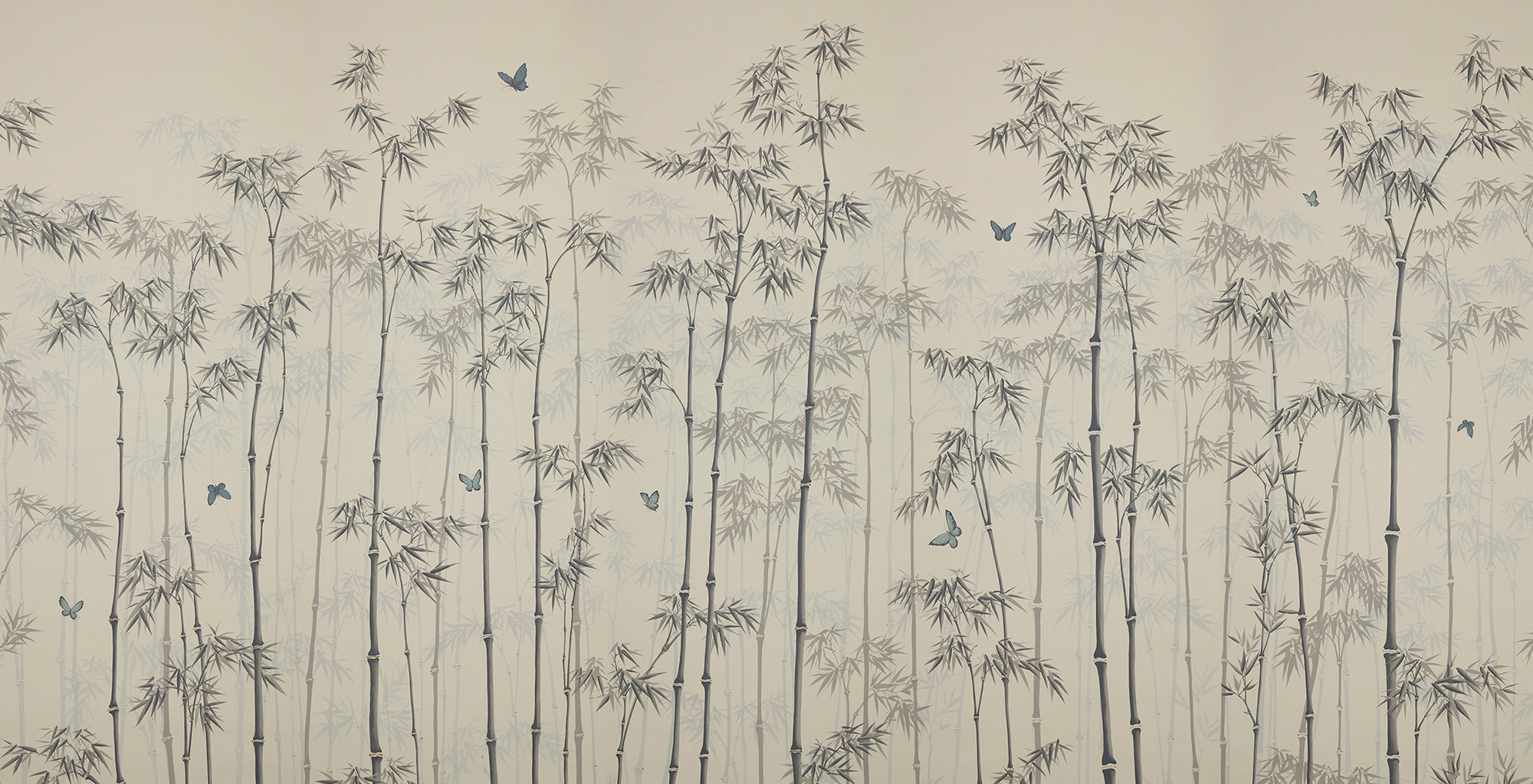 Обои ручная роспись Distant Bamboo Special Colourway on white dyed paper Обои ручная роспись Distant Bamboo Special Colourway on white dyed paper - постер Loft-Concept во Владивостоке