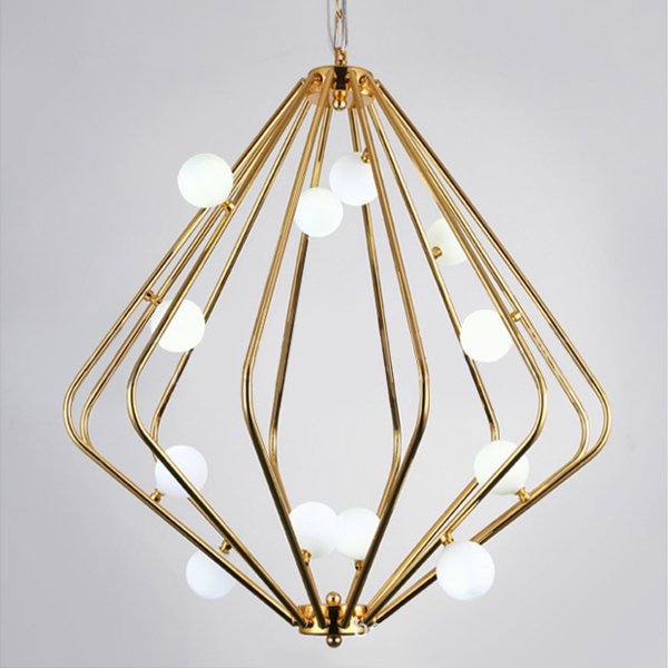 Люстра Cage with white balls Chandelier Золотой Прозрачный белый Люстра Cage with white balls Chandelier Золотой Прозрачный белый во Владивостоке | Loft Concept