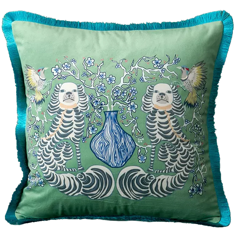 Декоративная подушка Two Dogs Turquoise Cushion Зеленый шалфей Бирюзовый Голубой Белый Декоративная подушка Two Dogs Turquoise Cushion Зеленый шалфей Бирюзовый Голубой Белый во Владивостоке | Loft Concept
