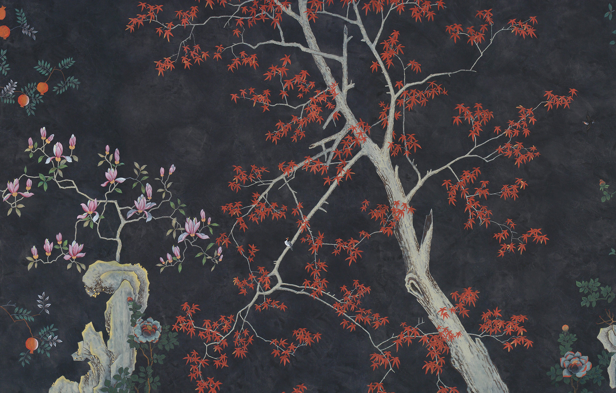 Обои ручная роспись Summer Night Blossom Original colourway on Edo Night painted silk Обои ручная роспись Summer Night Blossom Original colourway on Edo Night painted silk - постер Loft-Concept во Владивостоке