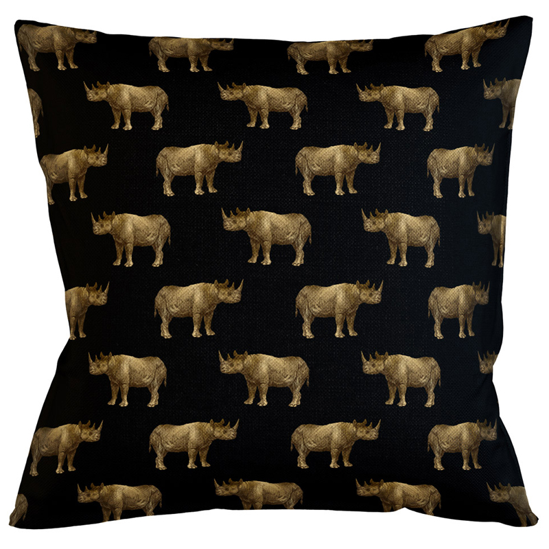 Декоративная подушка с узором из носорогов Home Safari Black Черный Коричневый Декоративная подушка с узором из носорогов Home Safari Black Черный Коричневый во Владивостоке | Loft Concept