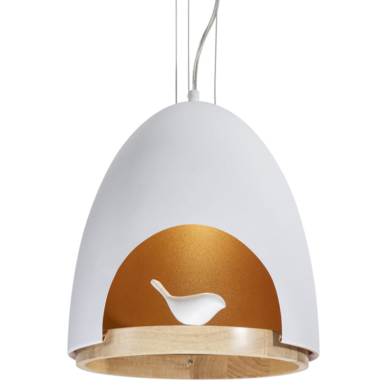 Люстра белого цвета с деревянным обручем PROVENCE BIRD Белый Золотой Бежевый Люстра белого цвета с деревянным обручем PROVENCE BIRD Белый Золотой Бежевый во Владивостоке | Loft Concept