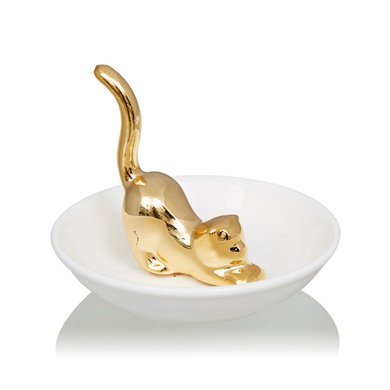 Блюдо Decorative Dish Cat Белый Глянцевое золото во Владивостоке | Loft Concept 