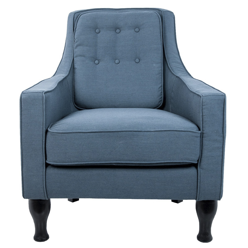Кресло с мягкой обивкой из льна на 4-х ножках из массива березы Scarlett Armchair blue Голубой Черный Кресло с мягкой обивкой из льна на 4-х ножках из массива березы Scarlett Armchair blue Голубой Черный во Владивостоке | Loft Concept