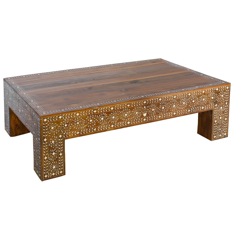 Кофейный стол Wooden Bone Inlay Coffee Table Коричневый Белый Кофейный стол Wooden Bone Inlay Coffee Table Коричневый Белый во Владивостоке | Loft Concept