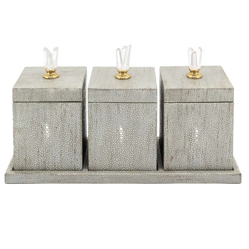 Набор шкатулок BOX KRIZIA SET3PCS Stingray Skin Светло-серый Прозрачный Латунь Набор шкатулок BOX KRIZIA SET3PCS Stingray Skin Светло-серый Прозрачный Латунь во Владивостоке | Loft Concept