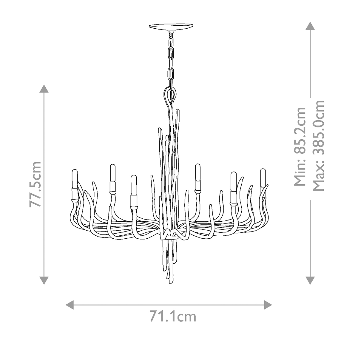 Люстра дизайнерская золотого цвета с 6-ю лампами на изогнутых рожках с текстурной поверхностью Hinkley во Владивостоке
