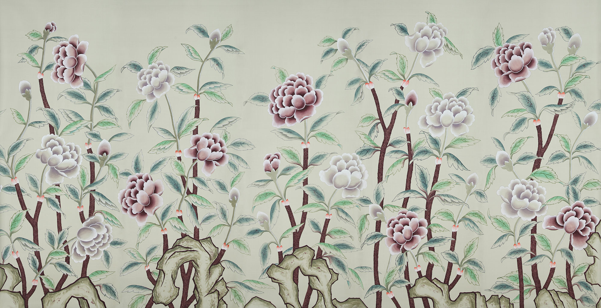 Обои ручная роспись Korean Peony Special Colourway on Icefield dyed silk Обои ручная роспись Korean Peony Special Colourway on Icefield dyed silk - постер Loft-Concept во Владивостоке