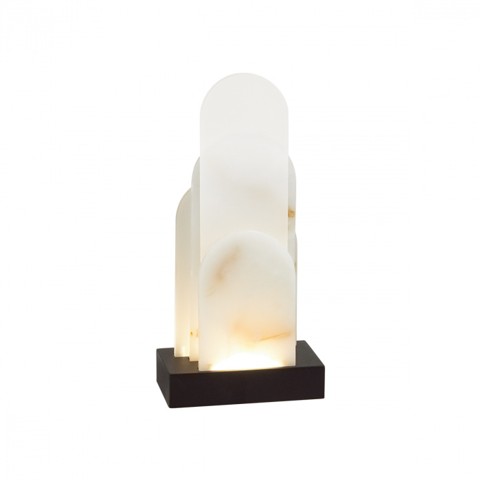 Настольная лампа с белыми вертикальными элементами Alabaster Totem   Латунь сатинированная Прозрачное Стекло Бежевый во Владивостоке | Loft Concept 