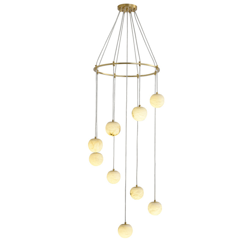 Каскадный Cветильник 9 подвесок Шариков из натурального мрамора Nine Marble Balls Lamp Золотой Каскадный Cветильник 9 подвесок Шариков из натурального мрамора Nine Marble Balls Lamp Золотой во Владивостоке | Loft Concept