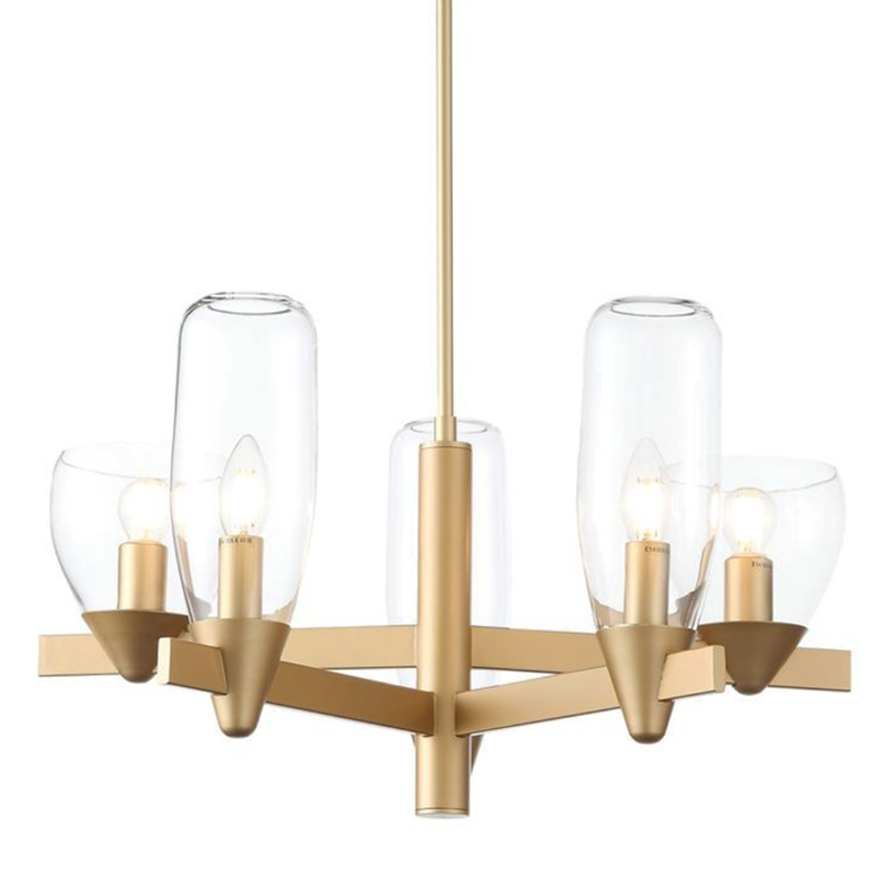 Люстра Houston 5 lamps матовое золото Прозрачное Стекло Люстра Houston 5 lamps матовое золото Прозрачное Стекло во Владивостоке | Loft Concept