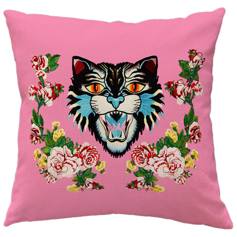 Декоративная подушка Стиль Gucci Cat Pink Розовый Мульти Декоративная подушка Стиль Gucci Cat Pink Розовый Мульти во Владивостоке | Loft Concept